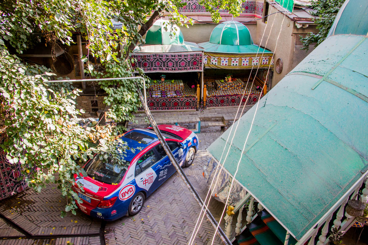 Our BYD is enjoying the nice courtyard as well at Guesthouse Furkat
